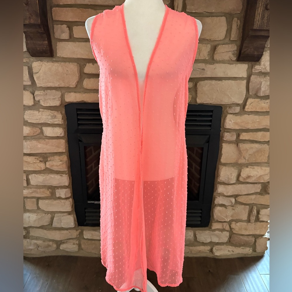 LULAROE-XS Joy Coral Pink Vest Duster Sheer Cardigan